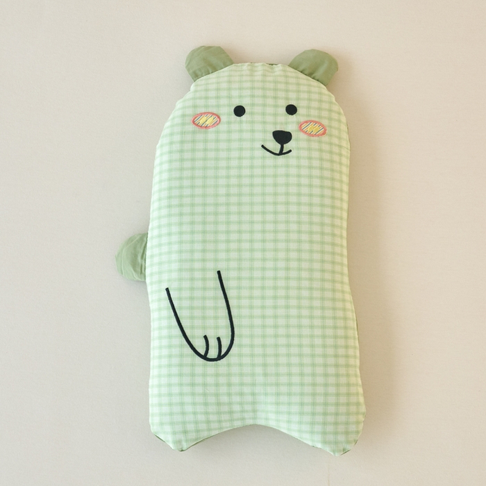 明星枕业 2025新款ins可爱小懒熊卡通枕刺绣全棉儿童荞麦枕宝宝幼儿园午睡枕可拆洗 抱抱熊-绿