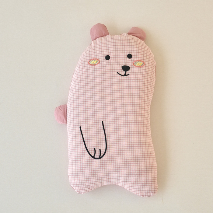 明星枕业 2025新款ins可爱小懒熊卡通枕刺绣全棉儿童荞麦枕宝宝幼儿园午睡枕可拆洗 抱抱熊-粉