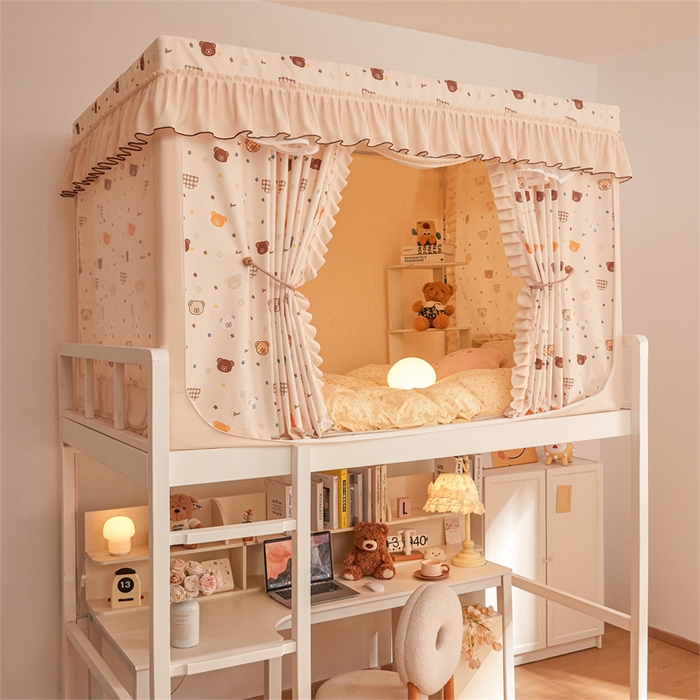 91家纺网 家纺一手货源 找家纺 艾晶美家纺有限公司 2025新款学生宿舍遮光保暖蚊帐夹棉床帘蚊帐大学生宿舍蚊帐 学生布帘款-米格熊