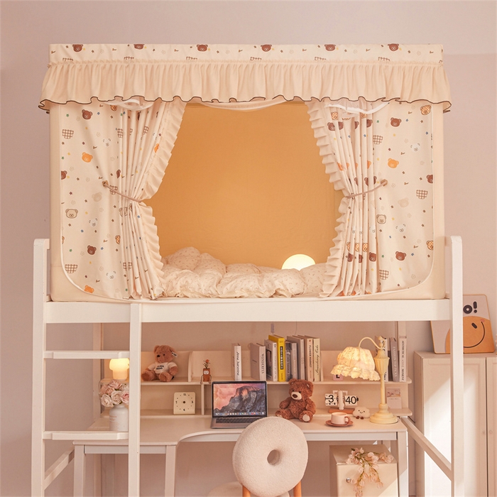 艾晶美家纺有限公司 2025新款学生宿舍遮光保暖蚊帐夹棉床帘蚊帐大学生宿舍蚊帐 学生布帘款-米格熊