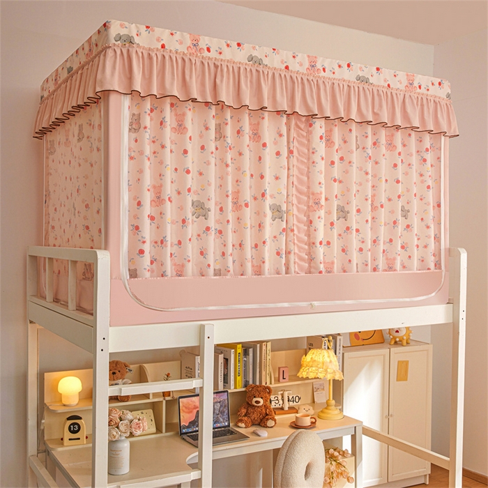 91家纺网 家纺一手货源 找家纺 艾晶美家纺有限公司 2025新款学生宿舍遮光保暖蚊帐夹棉床帘蚊帐大学生宿舍蚊帐 学生布帘款-玫瑰小熊