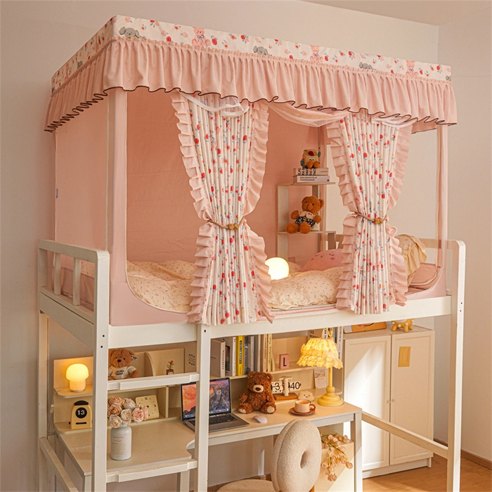 91家纺网 家纺一手货源 找家纺 艾晶美家纺有限公司 2025新款学生宿舍遮光保暖蚊帐夹棉床帘蚊帐大学生宿舍蚊帐 学生布帘款-玫瑰小熊