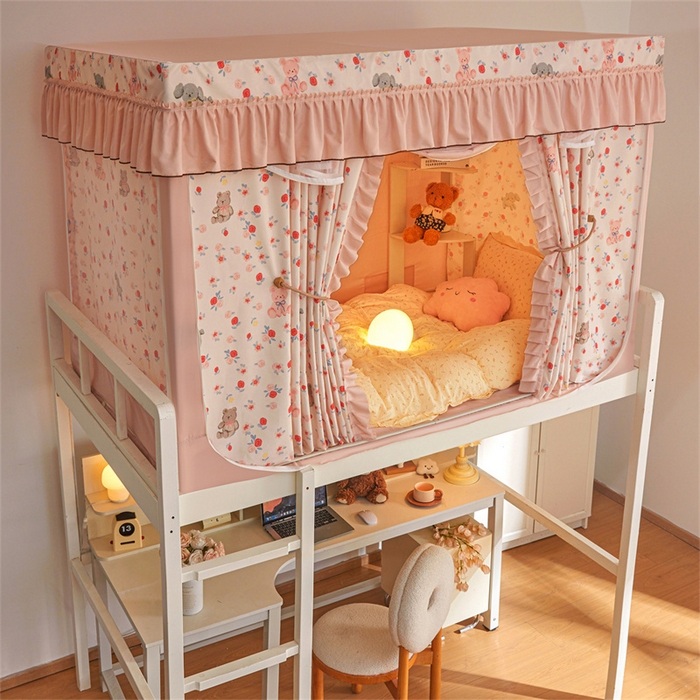 91家纺网 家纺一手货源 找家纺 艾晶美家纺有限公司 2025新款学生宿舍遮光保暖蚊帐夹棉床帘蚊帐大学生宿舍蚊帐 学生布帘款-玫瑰小熊