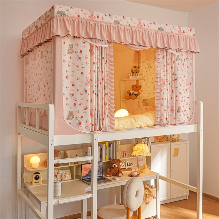 91家纺网 家纺一手货源 找家纺 艾晶美家纺有限公司 2025新款学生宿舍遮光保暖蚊帐夹棉床帘蚊帐大学生宿舍蚊帐 学生布帘款-玫瑰小熊