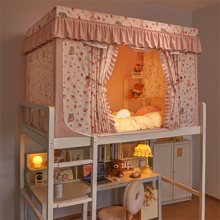 91家纺网 家纺一手货源 找家纺 艾晶美家纺有限公司 2025新款学生宿舍遮光保暖蚊帐夹棉床帘蚊帐大学生宿舍蚊帐 学生布帘款-玫瑰小熊