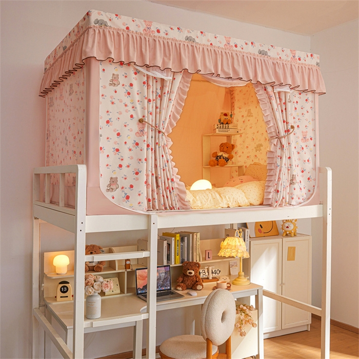 91家纺网 家纺一手货源 找家纺 艾晶美家纺有限公司 2025新款学生宿舍遮光保暖蚊帐夹棉床帘蚊帐大学生宿舍蚊帐 学生布帘款-玫瑰小熊