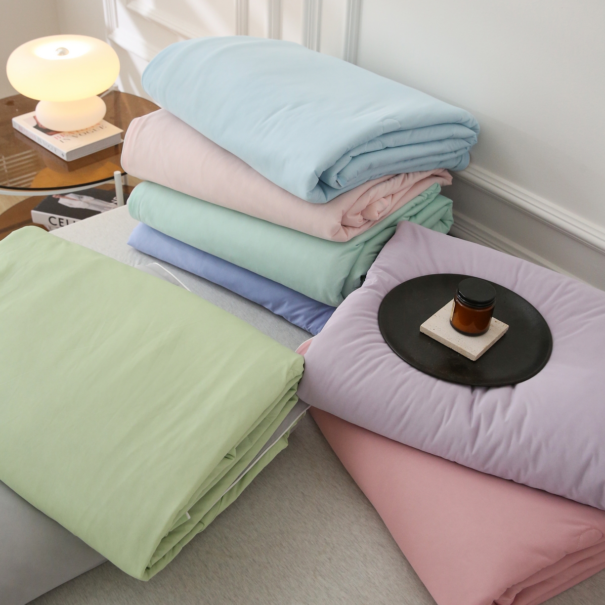 91家纺网 家纺一手货源 找家纺 （总）缦绣阁 2025春夏新款纯色双拼凉感丝夏被冰淇淋夏被夏凉被空调被被子被芯跨境外贸爆款