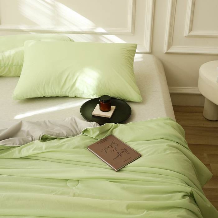 91家纺网 家纺一手货源 找家纺 缦绣阁 2025春夏新款纯色双拼凉感丝夏被冰淇淋夏被夏凉被空调被被子被芯跨境外贸爆款 果绿-浅灰