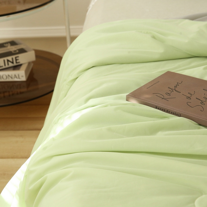 91家纺网 家纺一手货源 找家纺 缦绣阁 2025春夏新款纯色双拼凉感丝夏被冰淇淋夏被夏凉被空调被被子被芯跨境外贸爆款 果绿-浅灰
