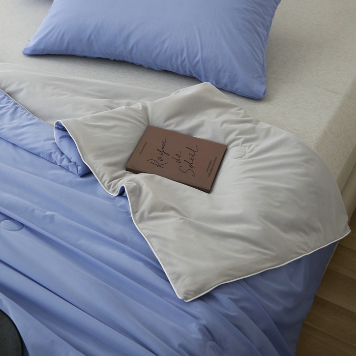 91家纺网 家纺一手货源 找家纺 缦绣阁 2025春夏新款纯色双拼凉感丝夏被冰淇淋夏被夏凉被空调被被子被芯跨境外贸爆款 蓝紫-浅灰