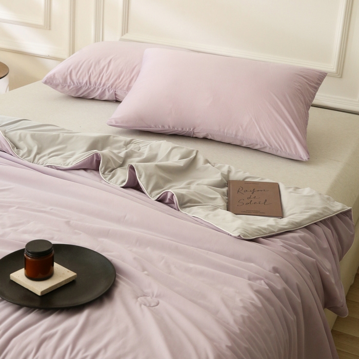 91家纺网 家纺一手货源 找家纺 缦绣阁 2025春夏新款纯色双拼凉感丝夏被冰淇淋夏被夏凉被空调被被子被芯跨境外贸爆款 浅紫-浅灰