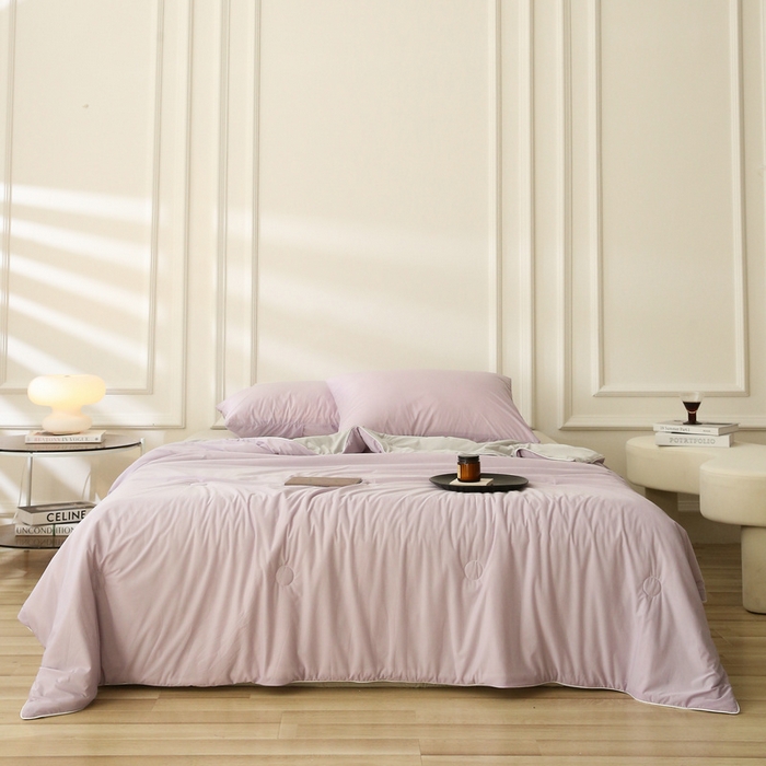 91家纺网 家纺一手货源 找家纺 缦绣阁 2025春夏新款纯色双拼凉感丝夏被冰淇淋夏被夏凉被空调被被子被芯跨境外贸爆款 浅紫-浅灰