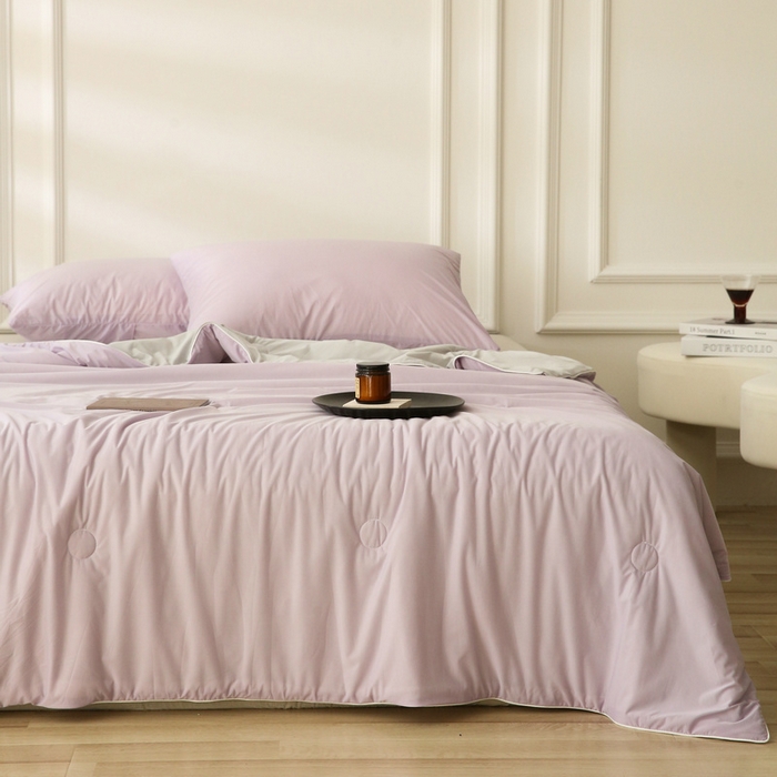 91家纺网 家纺一手货源 找家纺 缦绣阁 2025春夏新款纯色双拼凉感丝夏被冰淇淋夏被夏凉被空调被被子被芯跨境外贸爆款 浅紫-浅灰