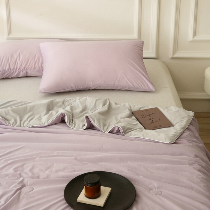 91家纺网 家纺一手货源 找家纺 缦绣阁 2025春夏新款纯色双拼凉感丝夏被冰淇淋夏被夏凉被空调被被子被芯跨境外贸爆款 浅紫-浅灰