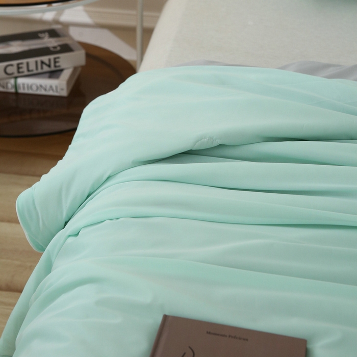 91家纺网 家纺一手货源 找家纺 缦绣阁 2025春夏新款纯色双拼凉感丝夏被冰淇淋夏被夏凉被空调被被子被芯跨境外贸爆款 水绿-浅灰