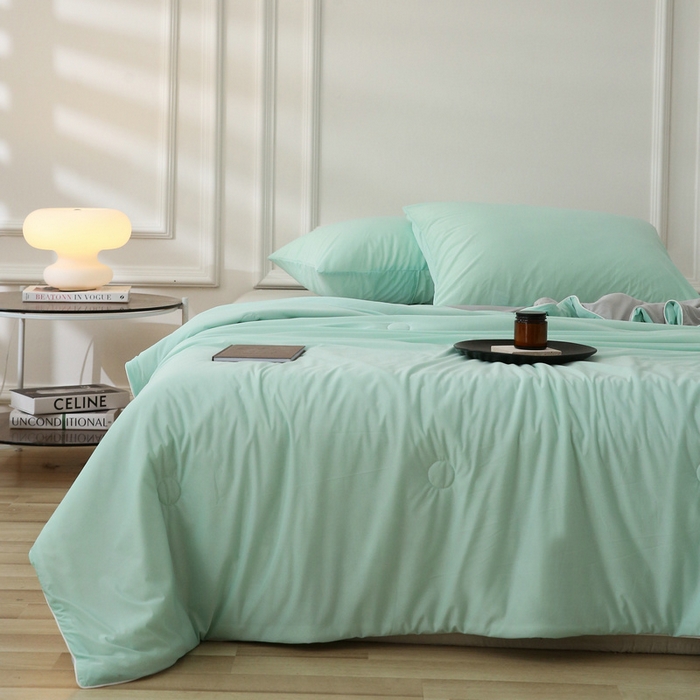 91家纺网 家纺一手货源 找家纺 缦绣阁 2025春夏新款纯色双拼凉感丝夏被冰淇淋夏被夏凉被空调被被子被芯跨境外贸爆款 水绿-浅灰