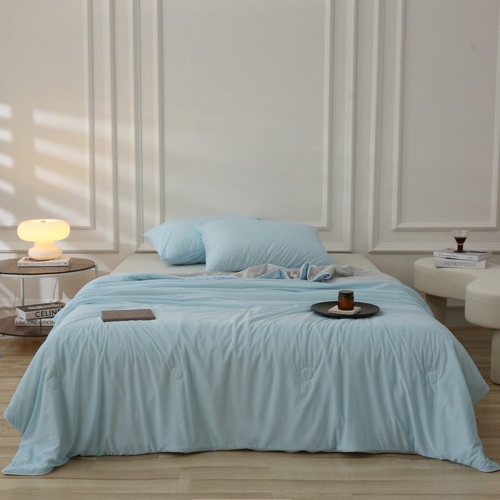 91家纺网 家纺一手货源 找家纺 缦绣阁 2025春夏新款纯色双拼凉感丝夏被冰淇淋夏被夏凉被空调被被子被芯跨境外贸爆款 天蓝色-浅灰