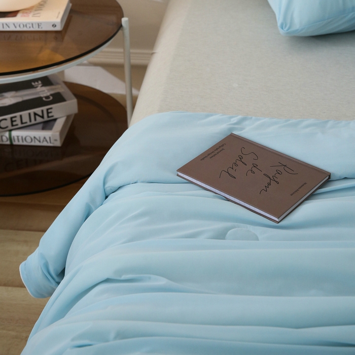 91家纺网 家纺一手货源 找家纺 缦绣阁 2025春夏新款纯色双拼凉感丝夏被冰淇淋夏被夏凉被空调被被子被芯跨境外贸爆款 天蓝色-浅灰