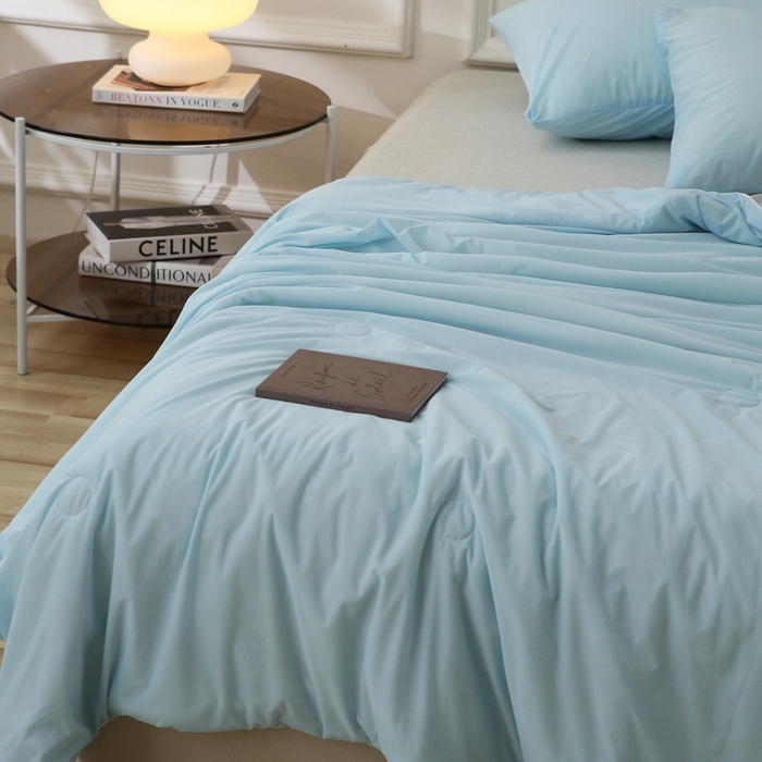 91家纺网 家纺一手货源 找家纺 缦绣阁 2025春夏新款纯色双拼凉感丝夏被冰淇淋夏被夏凉被空调被被子被芯跨境外贸爆款 天蓝色-浅灰