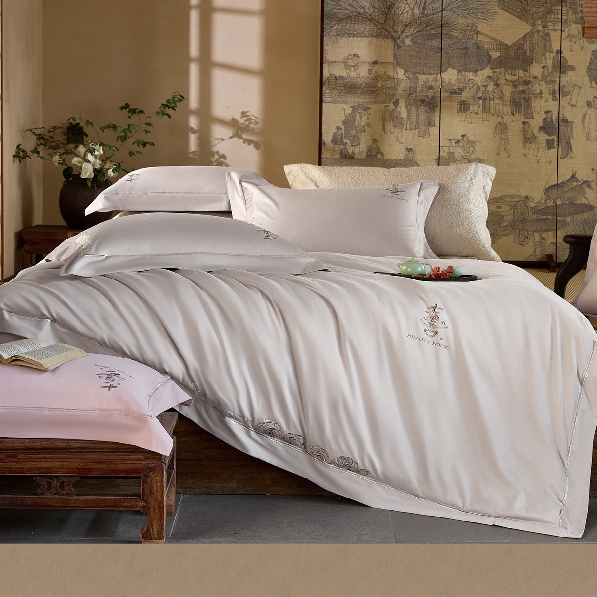 玖玖爱家纺 2025秋冬限定软酪婴肤棉四件套-遇见七喜 遇见七喜-晶钻灰