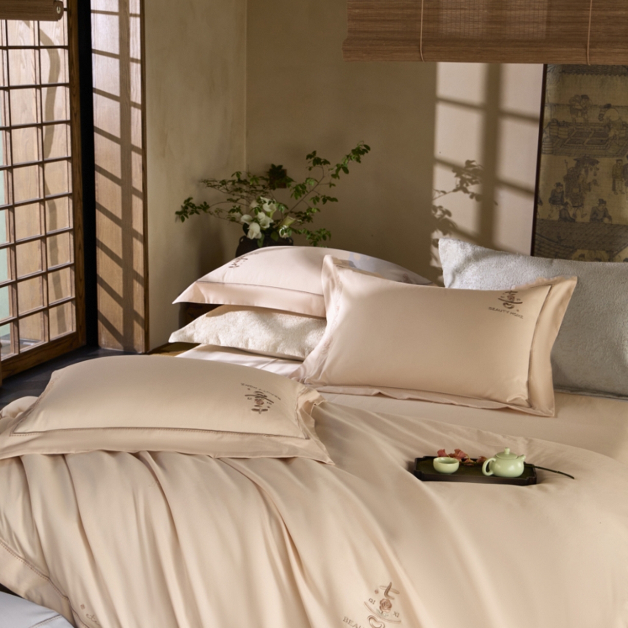 91家纺网 家纺一手货源 找家纺 玖玖爱家纺 2025秋冬限定软酪婴肤棉四件套-遇见七喜 遇见七喜-贝壳玉