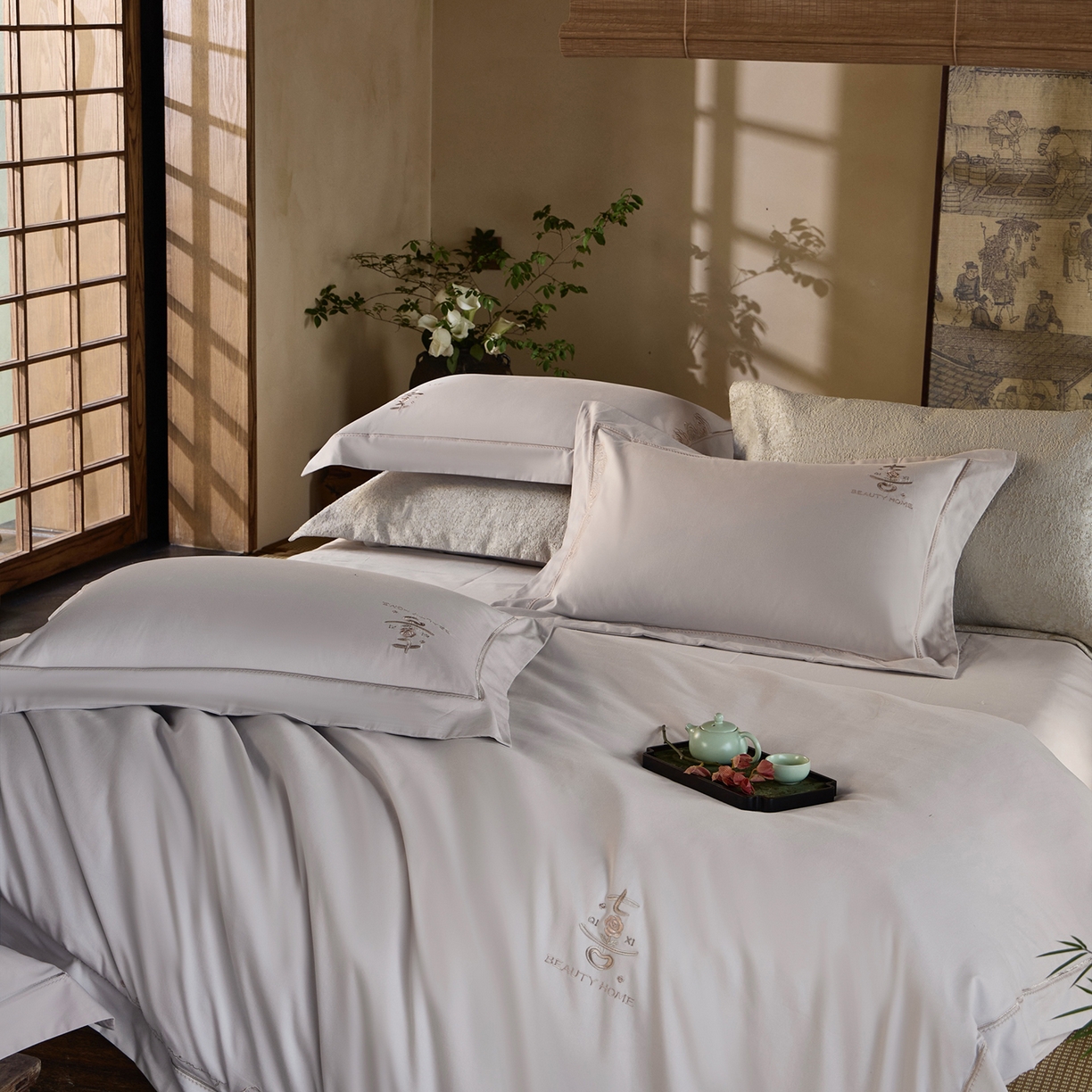 91家纺网 家纺一手货源 找家纺 玖玖爱家纺 2025秋冬限定软酪婴肤棉四件套-遇见七喜 遇见七喜-晶钻灰