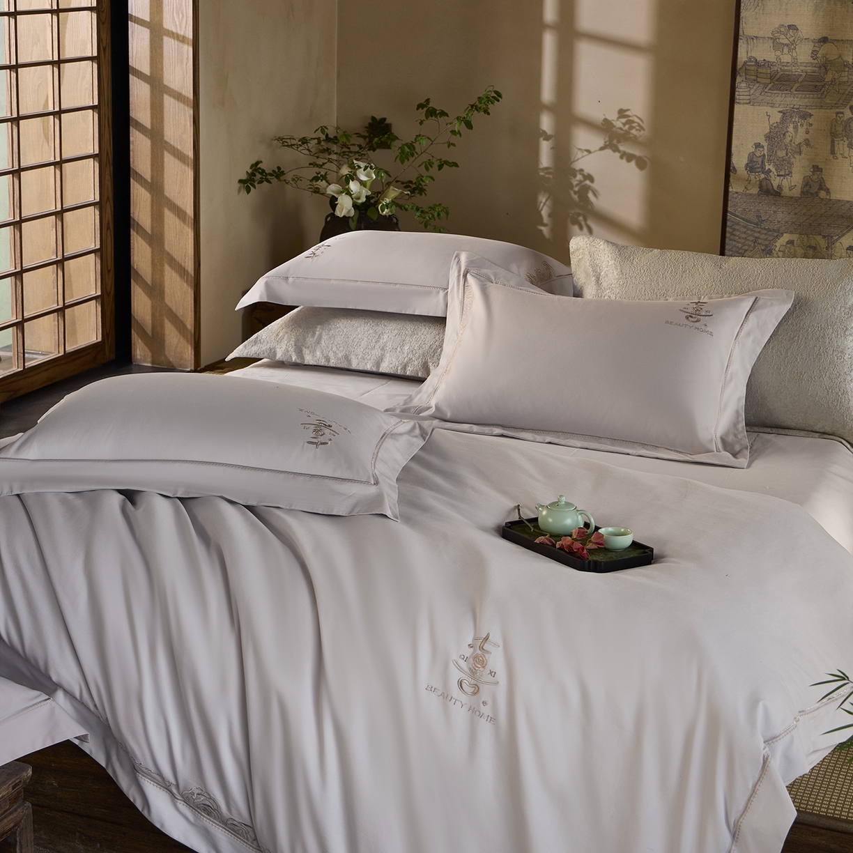 91家纺网 家纺一手货源 找家纺 玖玖爱家纺 2025秋冬限定软酪婴肤棉四件套-遇见七喜 遇见七喜-晶钻灰