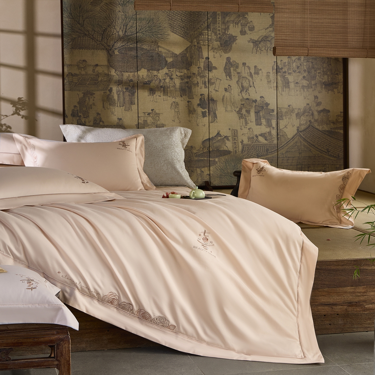 91家纺网 家纺一手货源 找家纺 玖玖爱家纺 2025秋冬限定软酪婴肤棉四件套-遇见七喜 遇见七喜-贝壳玉