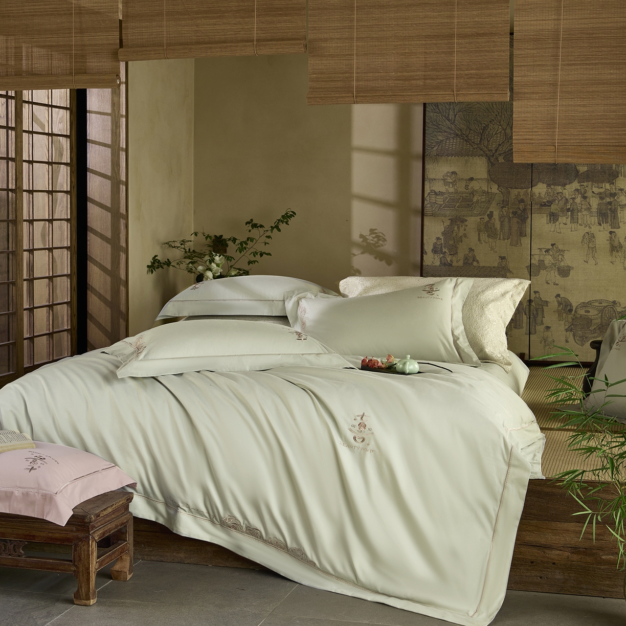 91家纺网 家纺一手货源 找家纺 玖玖爱家纺 2025秋冬限定软酪婴肤棉四件套-遇见七喜 遇见七喜-碧泉绿