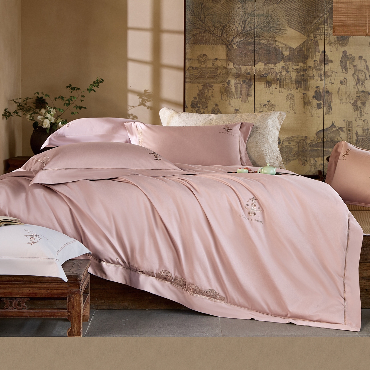 91家纺网 家纺一手货源 找家纺 玖玖爱家纺 2025秋冬限定软酪婴肤棉四件套-遇见七喜 遇见七喜-迷雾紫