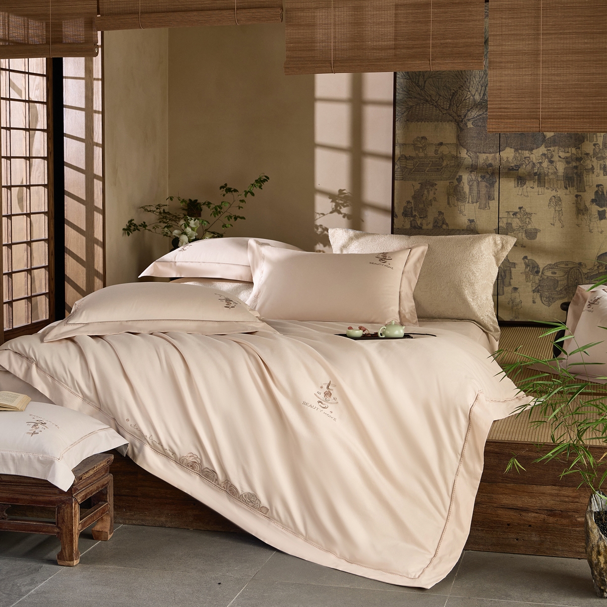 91家纺网 家纺一手货源 找家纺 玖玖爱家纺 2025秋冬限定软酪婴肤棉四件套-遇见七喜 遇见七喜-贝壳玉