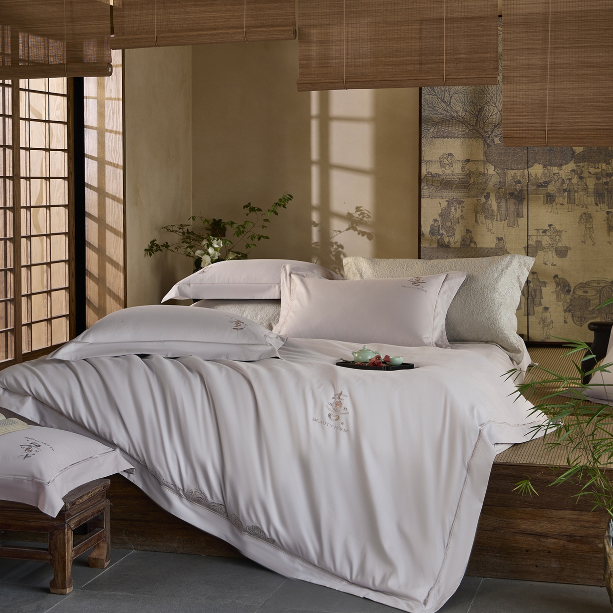 91家纺网 家纺一手货源 找家纺 玖玖爱家纺 2025秋冬限定软酪婴肤棉四件套-遇见七喜 遇见七喜-晶钻灰