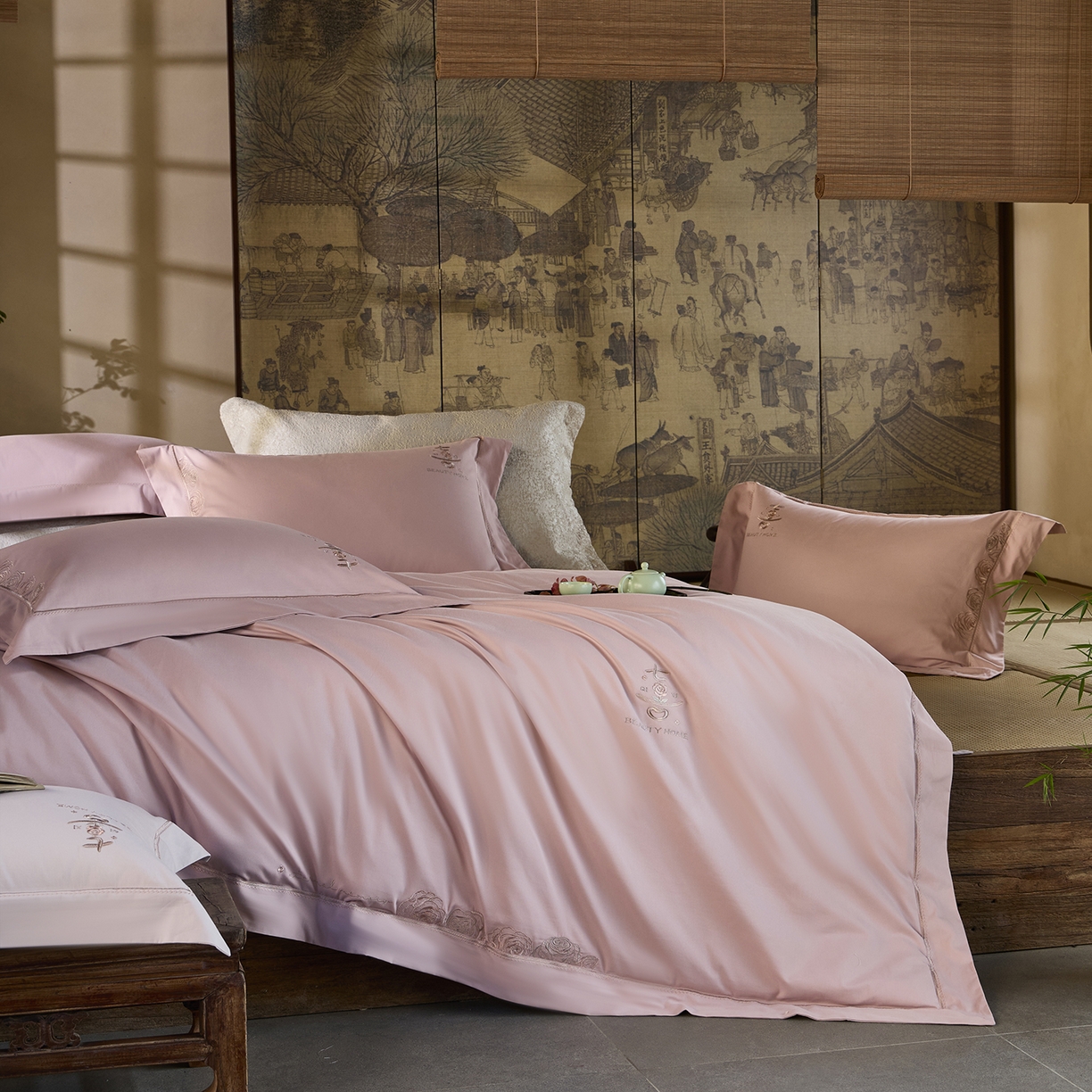 91家纺网 家纺一手货源 找家纺 玖玖爱家纺 2025秋冬限定软酪婴肤棉四件套-遇见七喜 遇见七喜-迷雾紫