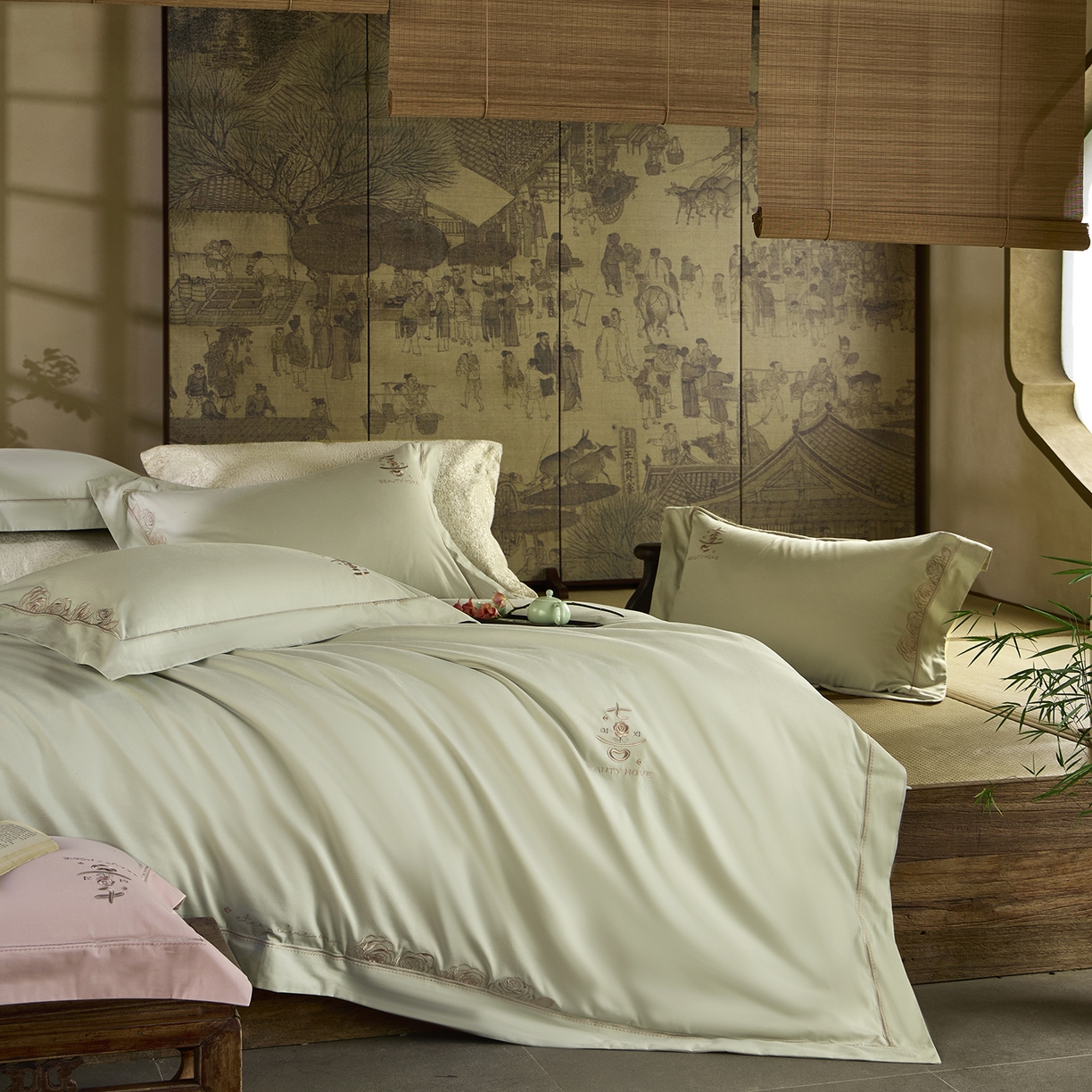 91家纺网 家纺一手货源 找家纺 玖玖爱家纺 2025秋冬限定软酪婴肤棉四件套-遇见七喜 遇见七喜-碧泉绿