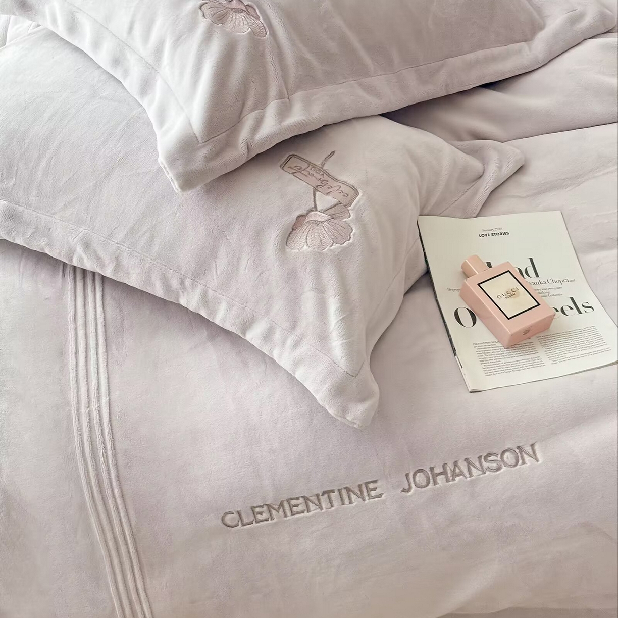 91家纺网 家纺一手货源 找家纺 玖玖爱家纺 2025新款牛奶绒加厚全工艺同色绣花四件套-银杏知秋 银杏知秋-浅紫