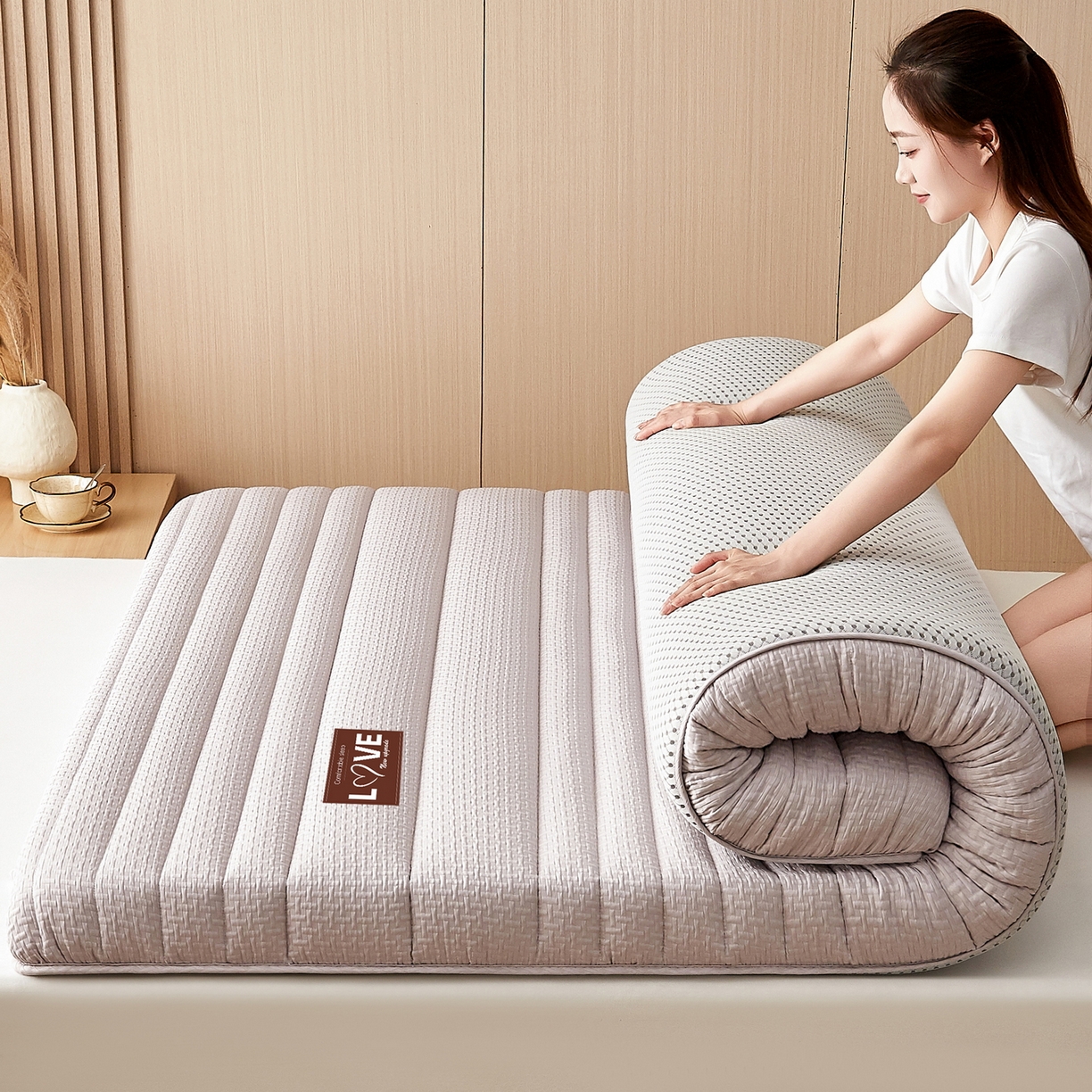 鑫梦莱 2025新款针织棉床垫提花系列单边款（成人图）LOVE烫画 淡雅灰（厚约9cm）