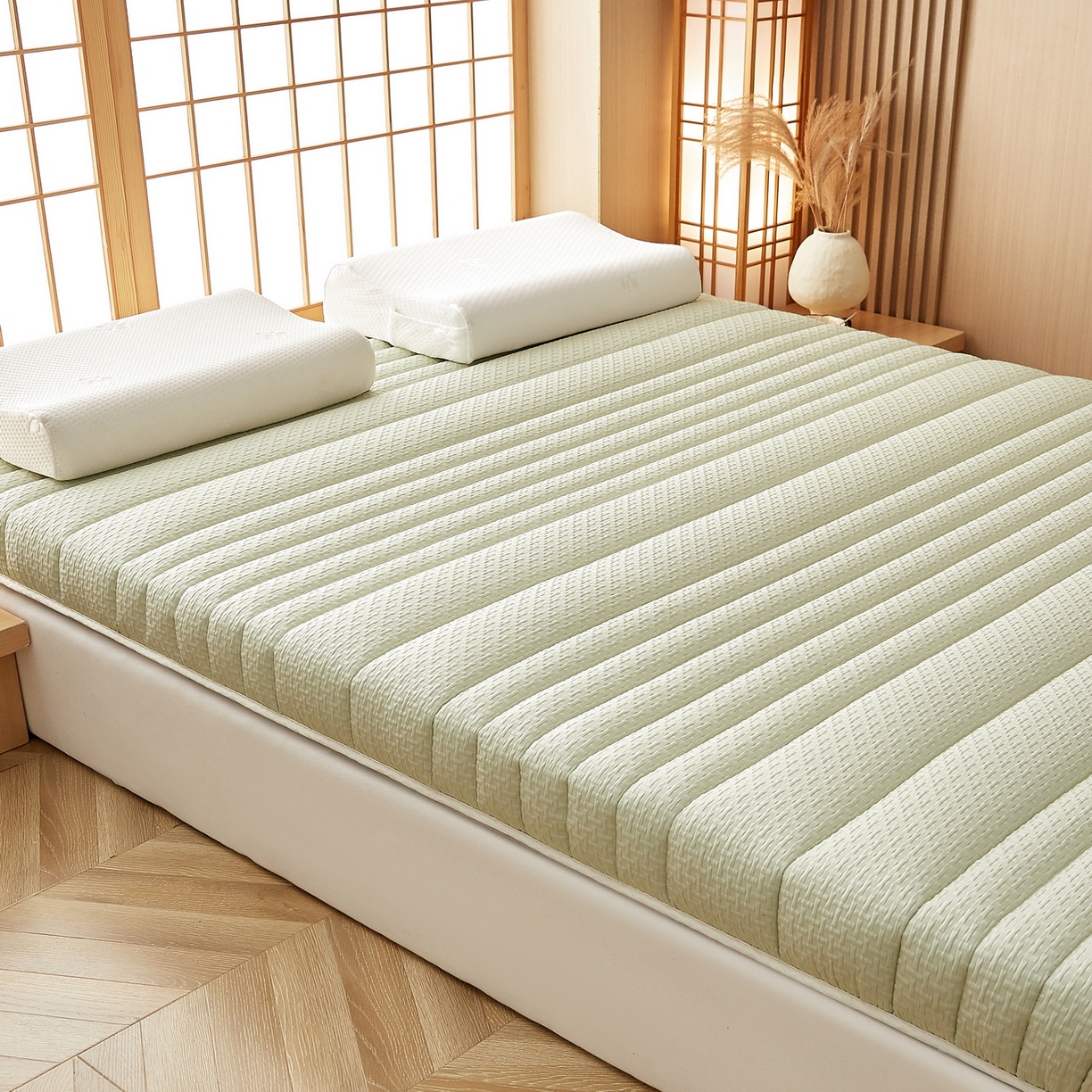 91家纺网 家纺一手货源 找家纺 鑫梦莱 2025新款针织棉床垫提花系列单边款（成人图）LOVE烫画 青果绿（厚约6cm）