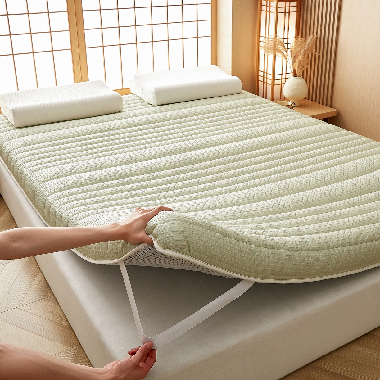 91家纺网 家纺一手货源 找家纺 鑫梦莱 2025新款针织棉床垫提花系列单边款（成人图）LOVE烫画 青果绿（厚约6cm）