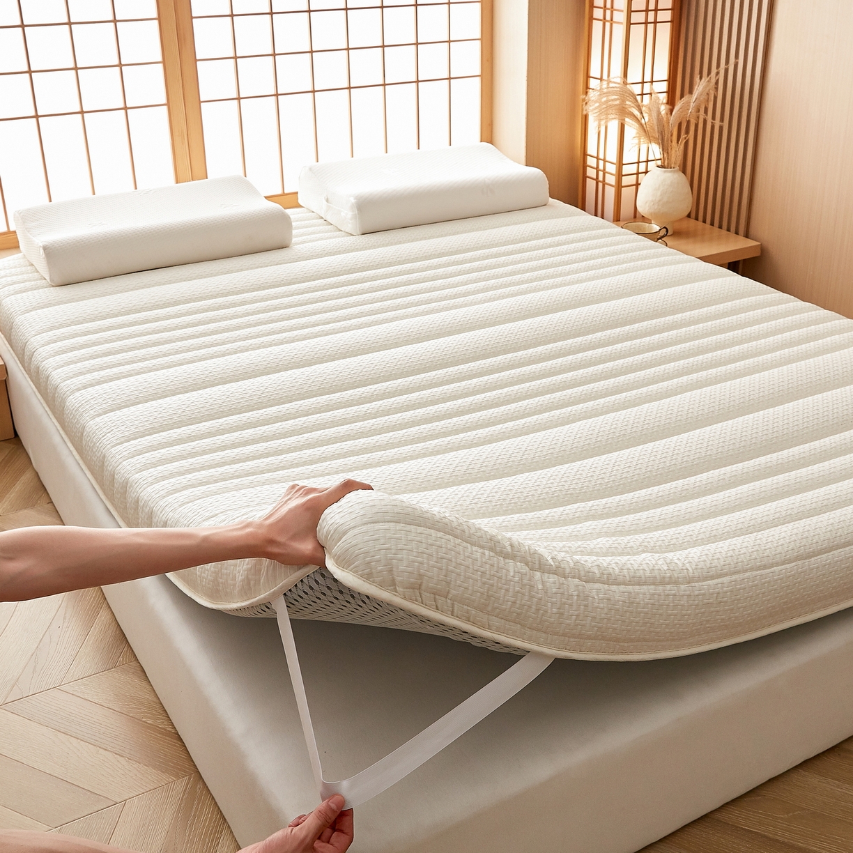 91家纺网 家纺一手货源 找家纺 鑫梦莱 2025新款针织棉床垫提花系列单边款（成人图）LOVE烫画 象牙白（厚约9cm）