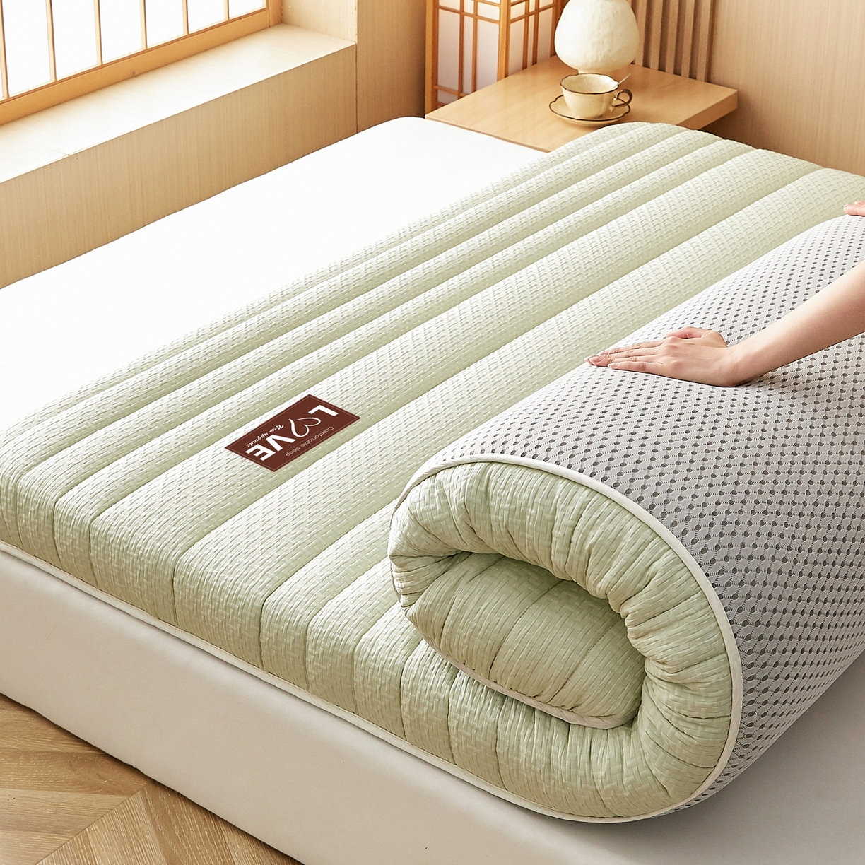 鑫梦莱 2025新款针织棉床垫提花系列单边款（成人图）LOVE烫画 青果绿（厚约6cm）