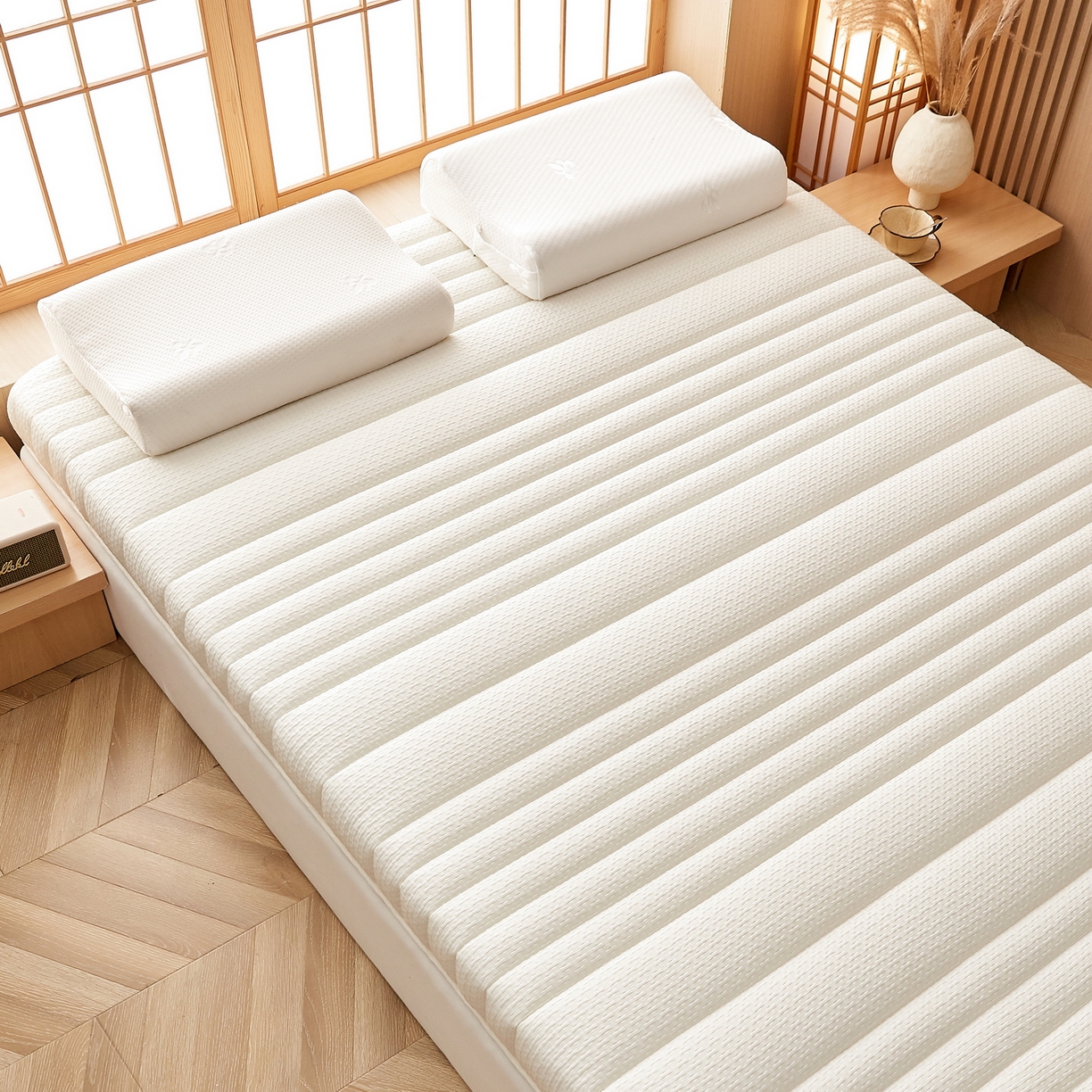 91家纺网 家纺一手货源 找家纺 鑫梦莱 2025新款针织棉床垫提花系列单边款（成人图）LOVE烫画 象牙白（厚约6cm）