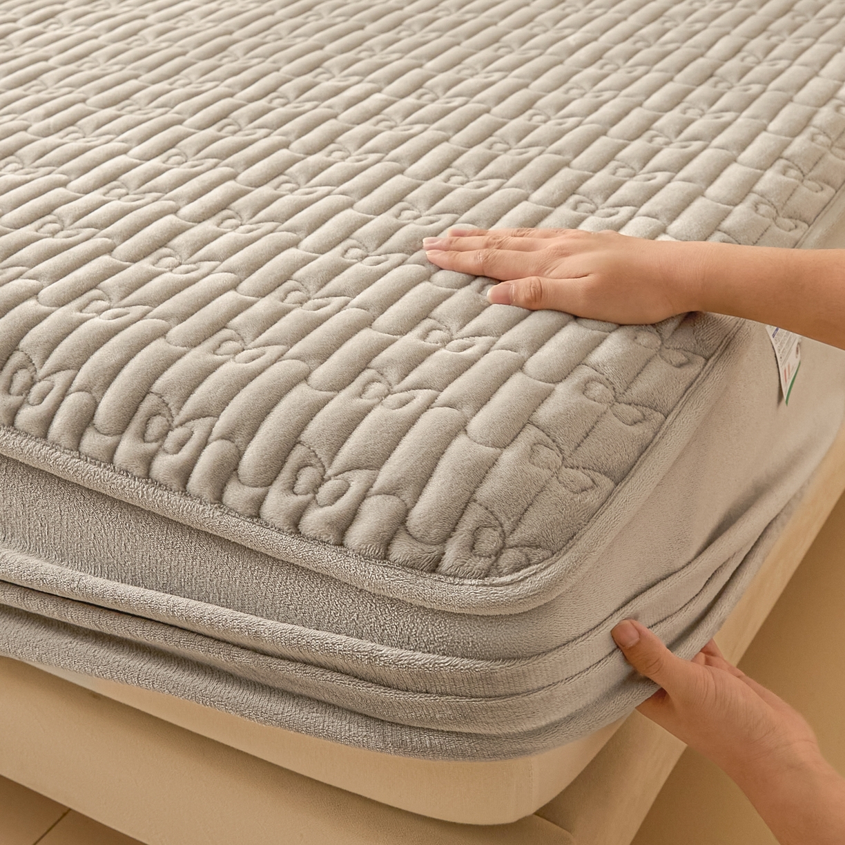 91家纺网 家纺一手货源 找家纺 Sweet dreams甜梦 2025新款A类纯色牛奶绒夹棉床笠 浅灰