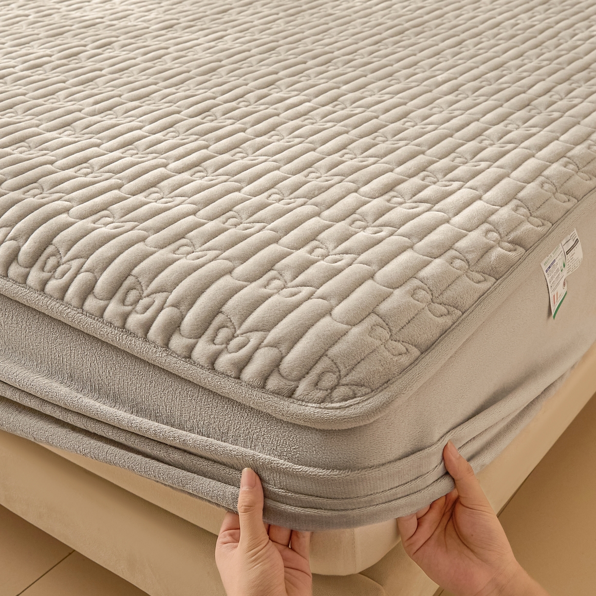 91家纺网 家纺一手货源 找家纺 Sweet dreams甜梦 2025新款A类纯色牛奶绒夹棉床笠 浅灰