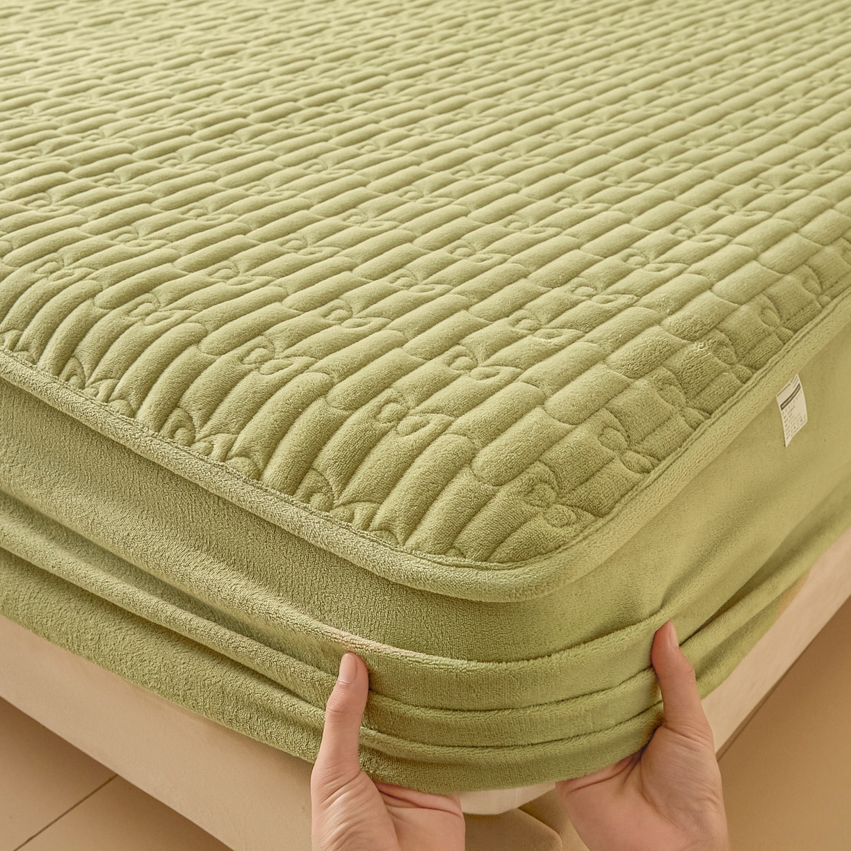 91家纺网 家纺一手货源 找家纺 Sweet dreams甜梦 2025新款A类纯色牛奶绒夹棉床笠 青石绿