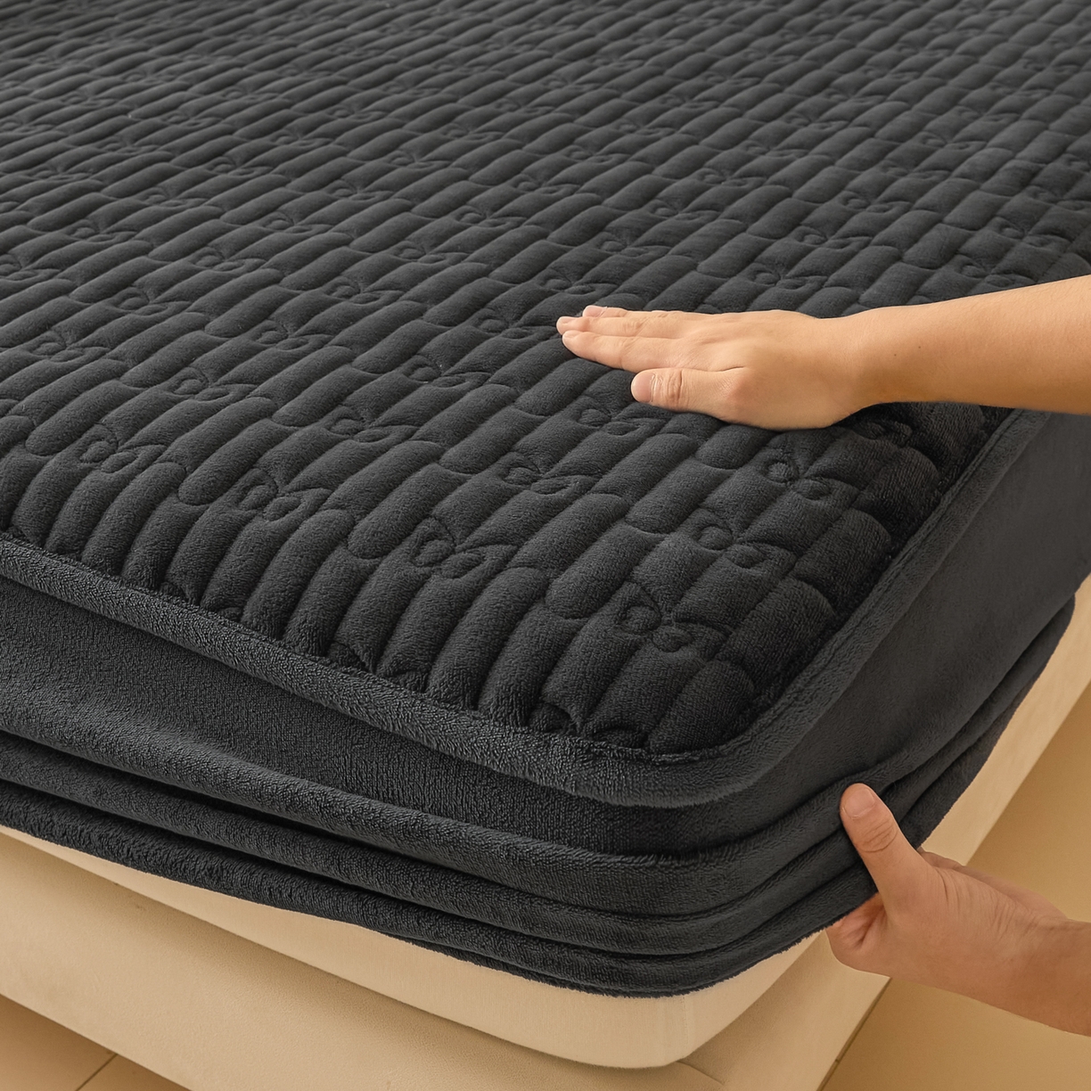 91家纺网 家纺一手货源 找家纺 Sweet dreams甜梦 2025新款A类纯色牛奶绒夹棉床笠 深灰