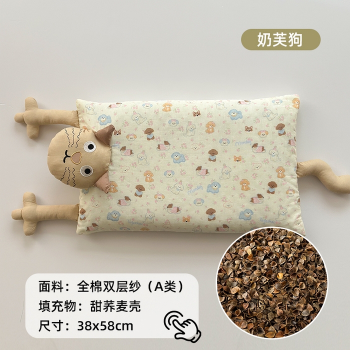 91家纺网 家纺一手货源 找家纺 （总）北鸣有鱼枕芯馆 2025新款全棉双层纱漫画家系列荞麦枕-胡须猫