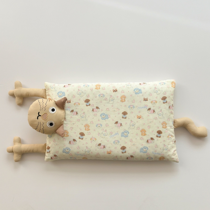 91家纺网 家纺一手货源 找家纺 北鸣有鱼枕芯馆 2025新款全棉双层纱漫画家系列荞麦枕-胡须猫 胡须猫-奶芙狗