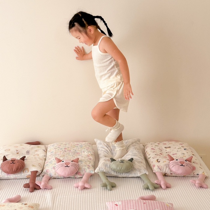 91家纺网 家纺一手货源 找家纺 北鸣有鱼枕芯馆 2025新款全棉双层纱漫画家系列荞麦枕-胡须猫 组合图