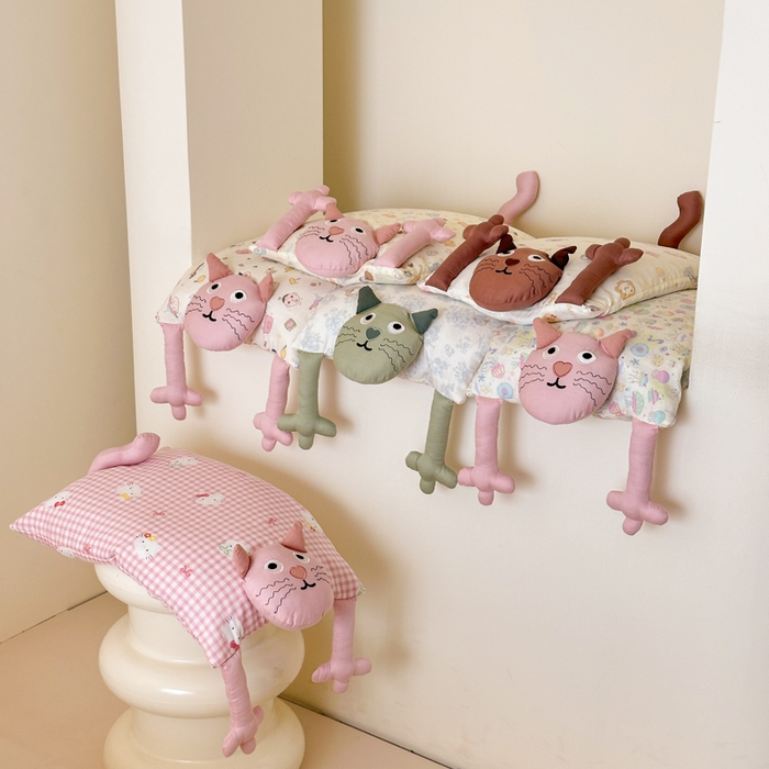 91家纺网 家纺一手货源 找家纺 北鸣有鱼枕芯馆 2025新款全棉双层纱漫画家系列荞麦枕-胡须猫 组合图