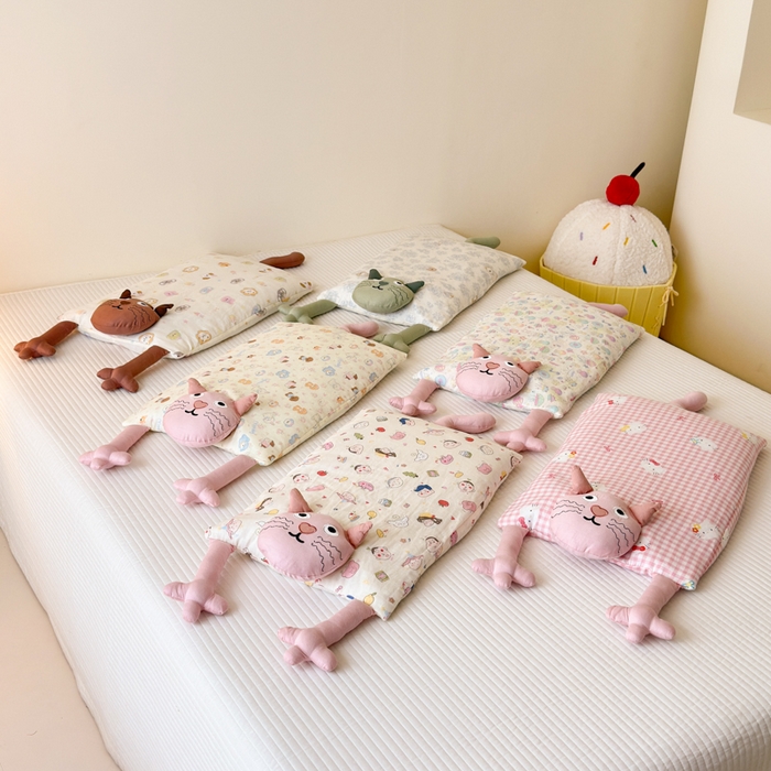 91家纺网 家纺一手货源 找家纺 北鸣有鱼枕芯馆 2025新款全棉双层纱漫画家系列荞麦枕-胡须猫 组合图